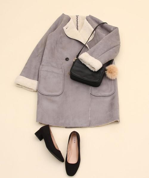 coen（コーエン）の「フェイクムートンノーカラーコート§（ムートンコート・レディース・ネイビー/グレー/ベージュ・LARGE/MEDIUM）」の15枚目の写真