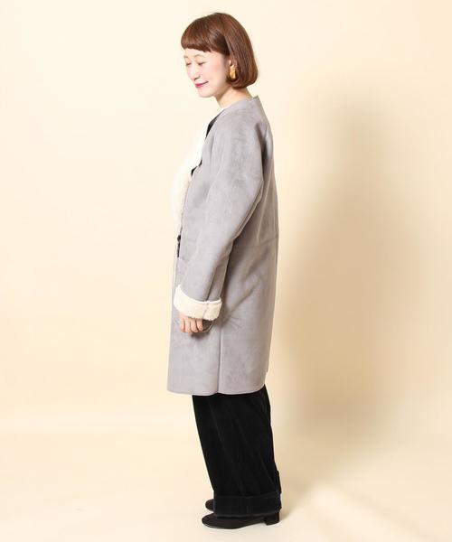 coen（コーエン）の「フェイクムートンノーカラーコート§（ムートンコート・レディース・ネイビー/グレー/ベージュ・LARGE/MEDIUM）」の6枚目の写真