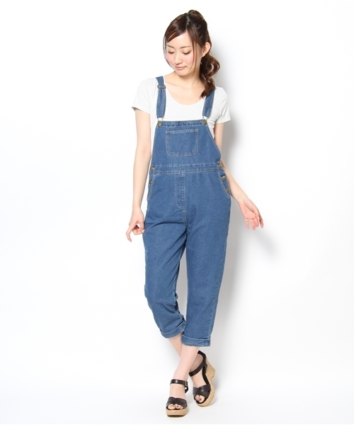 WEGO（ウィゴー）の「WEGO/デニムクロップドサロペット（サロペット/オーバーオール・レディース・ホワイト/インディゴブルー/ダークインディゴブルー・FREE）」の14枚目の写真