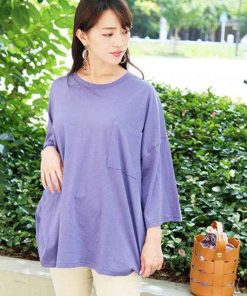 reca(レカ)の「ビッグシルエット ポケット付きスウェットカットソー(Tシャツ/カットソー・レディース・ホワイト/ブラック/パープル/レッド系その他・FREE)」の1枚目の写真