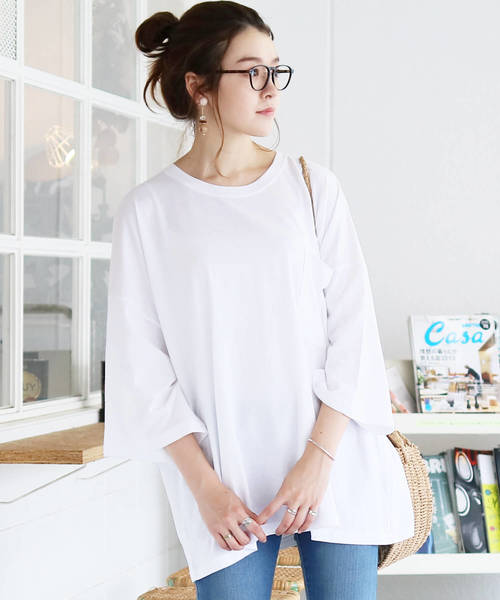 reca(レカ)の「ビッグシルエット ポケット付きスウェットカットソー(Tシャツ/カットソー・レディース・ホワイト/ブラック/パープル/レッド系その他・FREE)」の2枚目の写真