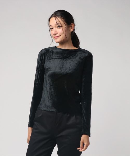 By Place セール Of Sense By Urban Place Research センスオブプレイスバイアーバンリサーチ のファッション ベロアクルーネックトップス Tシャツ カットソー Place 数量限定セール