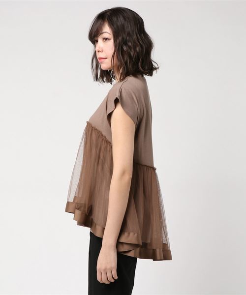 classicalelf（クラシカルエルフ）の「リボンテープ×チュールレースのカットソー（Tシャツ/カットソー・レディース・ブラック/ベージュ/モカ・MEDIUM/LARGE/X-LARGE）」の4枚目の写真