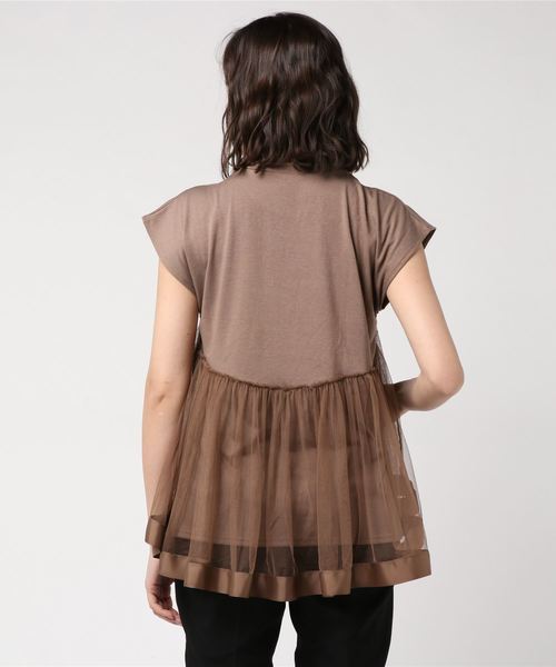classicalelf（クラシカルエルフ）の「リボンテープ×チュールレースのカットソー（Tシャツ/カットソー・レディース・ブラック/ベージュ/モカ・MEDIUM/LARGE/X-LARGE）」の5枚目の写真