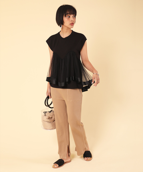 classicalelf（クラシカルエルフ）の「リボンテープ×チュールレースのカットソー（Tシャツ/カットソー・レディース・ブラック/ベージュ/モカ・MEDIUM/LARGE/X-LARGE）」の9枚目の写真