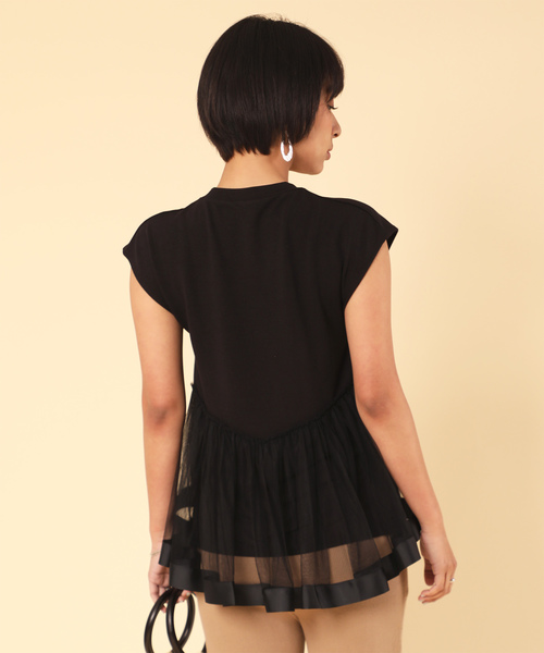 classicalelf（クラシカルエルフ）の「リボンテープ×チュールレースのカットソー（Tシャツ/カットソー・レディース・ブラック/ベージュ/モカ・MEDIUM/LARGE/X-LARGE）」の11枚目の写真