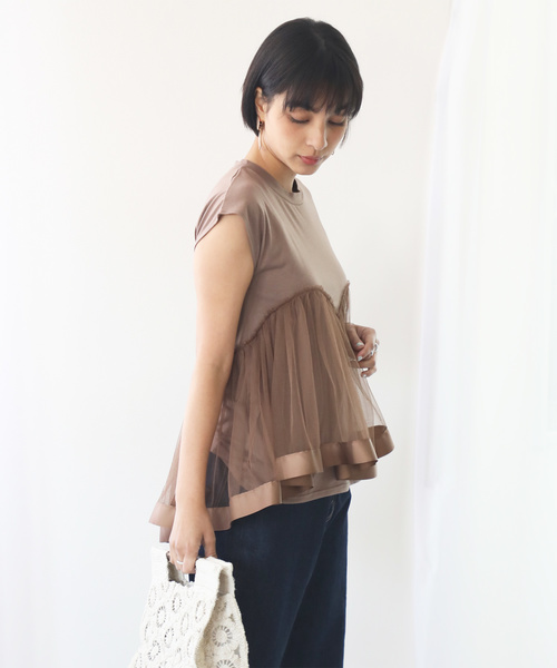 classicalelf（クラシカルエルフ）の「リボンテープ×チュールレースのカットソー（Tシャツ/カットソー・レディース・ブラック/ベージュ/モカ・MEDIUM/LARGE/X-LARGE）」の21枚目の写真