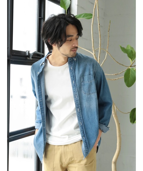 CRAFT STANDARD BOUTIQUE(クラフトスタンダードブティック)の「ボタンダウンデニムシャツ ☆○(シャツ/ブラウス・メンズ・ライトインディゴブルー/インディゴブルー・L/M)」の13枚目の写真