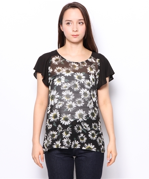 VICKY（ビッキー）の「【美人百花5月号掲載】マーガレット柄袖フリルプルオーバー（シャツ/ブラウス・レディース・ホワイト系その他/ブラック系その他・M）」の6枚目の写真