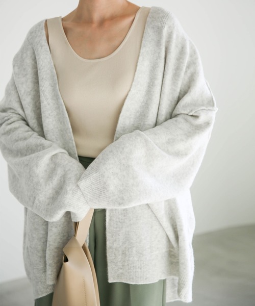 select MOCA（セレクトモカ）の「リンギングオーバーシルエットニットカーディガン/シンプルミドル丈ルーズカーディガン（カーディガン/ボレロ・レディース・ベージュ/ヘザーグレー・FREE）」の2枚目の写真