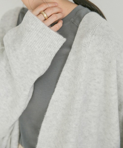 select MOCA（セレクトモカ）の「リンギングオーバーシルエットニットカーディガン/シンプルミドル丈ルーズカーディガン（カーディガン/ボレロ・レディース・ベージュ/ヘザーグレー・FREE）」の7枚目の写真