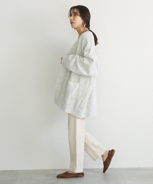 select MOCA（セレクトモカ）の「リンギングオーバーシルエットニットカーディガン/シンプルミドル丈ルーズカーディガン（カーディガン/ボレロ・レディース・ベージュ/ヘザーグレー・FREE）」の3枚目の写真