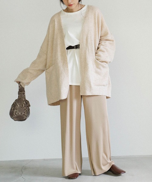 select MOCA（セレクトモカ）の「リンギングオーバーシルエットニットカーディガン/シンプルミドル丈ルーズカーディガン（カーディガン/ボレロ・レディース・ベージュ/ヘザーグレー・FREE）」の8枚目の写真