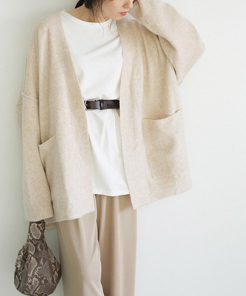 select MOCA（セレクトモカ）の「リンギングオーバーシルエットニットカーディガン/シンプルミドル丈ルーズカーディガン（カーディガン/ボレロ・レディース・ベージュ/ヘザーグレー・FREE）」の9枚目の写真