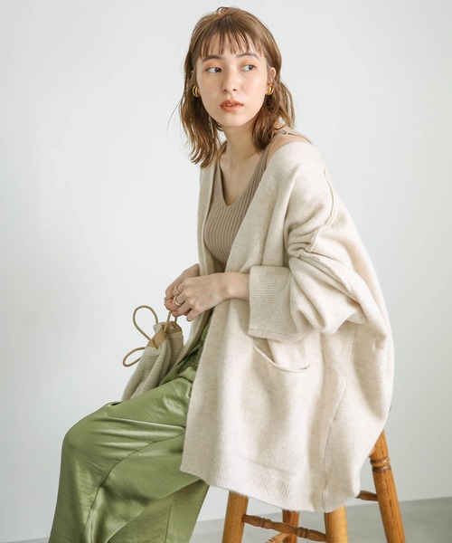 select MOCA（セレクトモカ）の「リンギングオーバーシルエットニットカーディガン/シンプルミドル丈ルーズカーディガン（カーディガン/ボレロ・レディース・ベージュ/ヘザーグレー・FREE）」の22枚目の写真