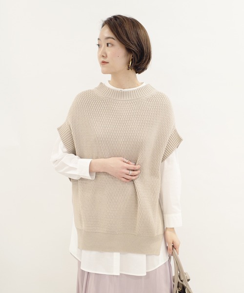 DouDou（ドゥドゥ）の「ニットベスト×シャツセット（ニット/セーター・レディース・ライトグレー/ライトベージュ・FREE）」の2枚目の写真