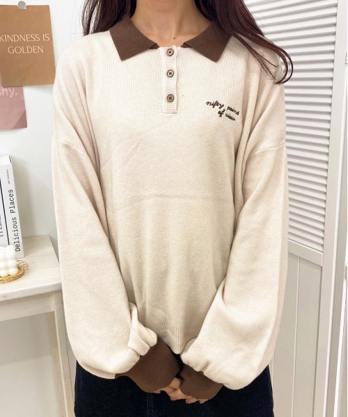 apres jour(アプレジュール)の「刺繍ポロニット【ZOZOTOWN限定アイテム】(ニット/セーター・レディース・ブラック/モカ/ブラウン系その他・X-LARGE/フリー)」の10枚目の写真