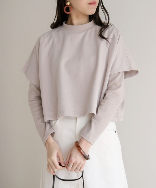 HER CLOSET(ハークローゼット)の「【HERCLOSET】ケープトップリブプルオーバーセット(Tシャツ/カットソー・レディース・ライトグレー/ブラック/アイボリー・M)」の3枚目の写真