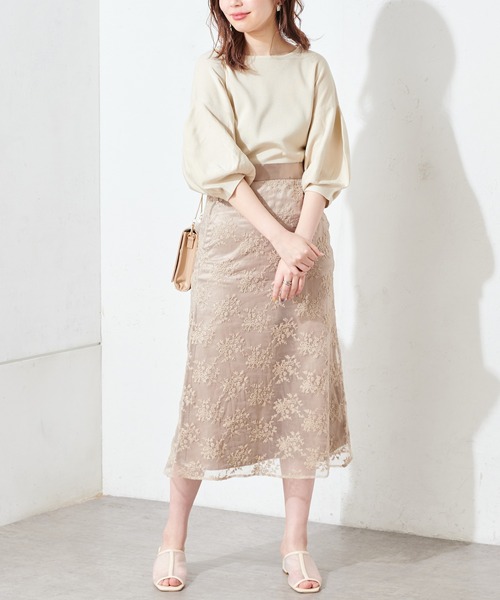 natural couture（ナチュラルクチュール）の「オーガンジー刺繍スカート（スカート・レディース・ベージュ/ラベンダー/ミント・FREE）」の5枚目の写真