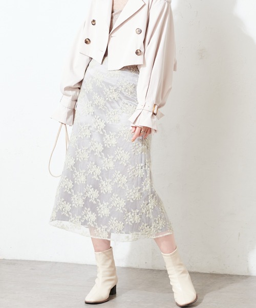 natural couture（ナチュラルクチュール）の「オーガンジー刺繍スカート（スカート・レディース・ベージュ/ラベンダー/ミント・FREE）」の9枚目の写真