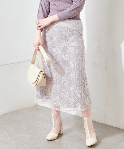 natural couture（ナチュラルクチュール）の「オーガンジー刺繍スカート（スカート・レディース・ベージュ/ラベンダー/ミント・FREE）」の14枚目の写真