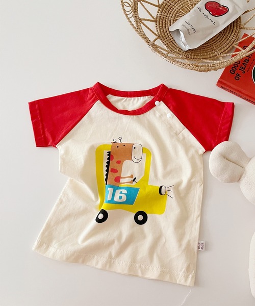 aimoha(アイモハ)の「【aimoha-KIDS-】かわいい動物イラストプリント 袖切り替え半袖tシャツ(Tシャツ/カットソー・キッズ・イエロー/イエロー系その他/ピンク/ピンク系その他/ピンク系その他2/レッド/レッド系その他/レッド系その他2/グリーン/グリーン系その他/ブルー/ブルー系その他/ブルー系その他2/ブルー系その他3・100/110/120/130/140/80/90)」の1枚目の写真