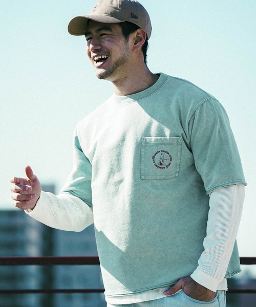 BAYFLOW（ベイフロー）の「スノーウォッシュインレイハーフスリーブ（Tシャツ/カットソー・メンズ・ベージュ/オレンジ/セージグリーン/ライラック/チャコール・SMALL/MEDIUM/LARGE/X-LARGE）」の4枚目の写真