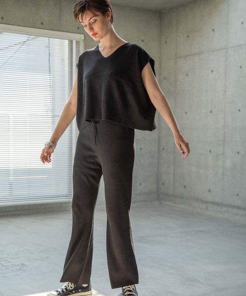 ANT（アント）の「KNIT SET UP/ニットセットアップ【ANT】（つなぎ/オールインワン・レディース・ブラック/グレー/グレイッシュベージュ・FREE）」の5枚目の写真