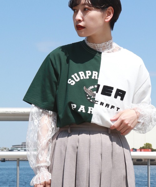 kutir（クティール）の「アレンジカレッジプリントTシャツ（Tシャツ/カットソー・レディース・チャコールグレー/オレンジ/グリーン・FREE）」の2枚目の写真