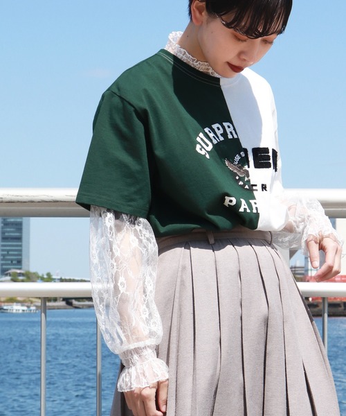 kutir（クティール）の「アレンジカレッジプリントTシャツ（Tシャツ/カットソー・レディース・チャコールグレー/オレンジ/グリーン・FREE）」の6枚目の写真