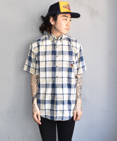 OLDMICKEY （オールドミッキー）の「【ヴィンテージ古着】90's Mickey/ミッキー チェック柄 ハーフスリーブ ボタンダウンシャツ（シャツ/ブラウス・メンズ・ホワイト・SMALL）」の9枚目の写真