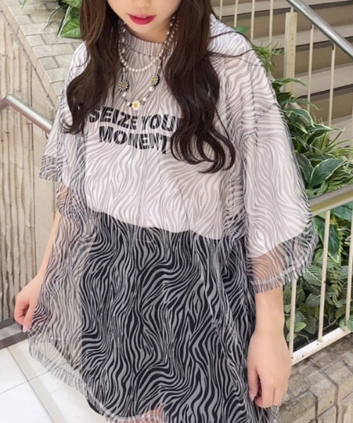 WEGO（ウィゴー）の「WEGO/チュールドッキングロゴT（Tシャツ/カットソー・レディース・グリーン/ブラック/その他1/アニマル・FREE）」の4枚目の写真