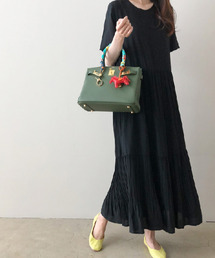 5分袖プリーツティアードロングワンピース