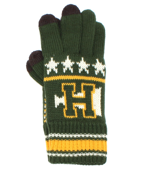 HYSTERIC GLAMOUR（ヒステリックグラマー）の「H COLLEGE SMART PHONE対応ニットグローブ（手袋・メンズ・グリーン/ブルー/ネイビー・FREE）」の2枚目の写真