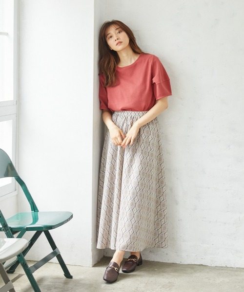 Rewde(ルゥデ)の「エスニックプリントマキシスカート(1R10-07217)(スカート・レディース・ベージュ/グレー・M)」の9枚目の写真