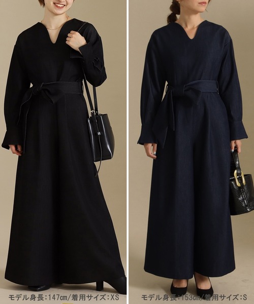 AULI(アウリィ)の「【低身長向けサイズ】ベルト付きデニムワイドオールインワン(つなぎ/オールインワン・レディース・ブラック/ネイビー・XS/S)」の12枚目の写真