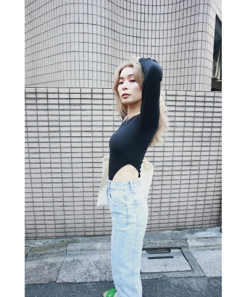 FIG&VIPER（フィグアンドバイパー）の「ハイレグリブボディースーツ（Tシャツ/カットソー・レディース・ブラック/グレー・FREE）」の11枚目の写真