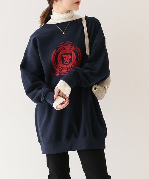 SLOBE IENA（スローブイエナ）の「フロッキープリントスウェット【手洗い可能】◆（スウェット・レディース・ホワイト/ネイビー/サックスブルー・FREE）」の2枚目の写真