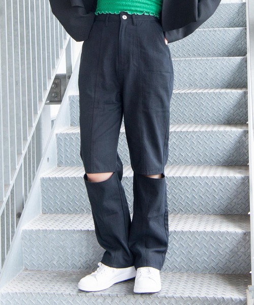 WEGO（ウィゴー）の「WEGO/ニーカットカラーパンツ（スラックス・レディース・ブラック/グリーン・FREE）」の2枚目の写真