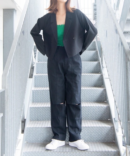 WEGO（ウィゴー）の「WEGO/ニーカットカラーパンツ（スラックス・レディース・ブラック/グリーン・FREE）」の6枚目の写真