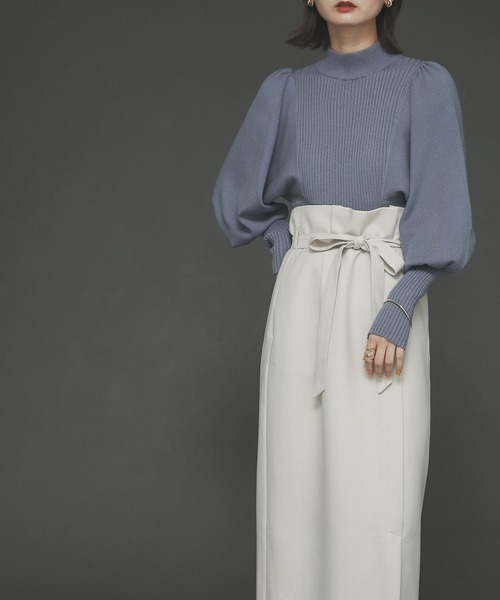 SENSE OF PLACE by URBAN RESEARCH（センスオブプレイスバイアーバンリサーチ）の「ストレッチマトンスリーブセーター（ニット/セーター・レディース・ライトブルー/ブラック/イエロー/アイボリー・ONE）」の4枚目の写真