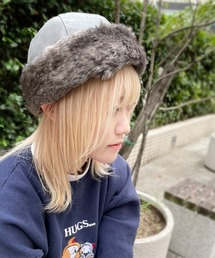 フェイクレザー×ファー ロールキャップ