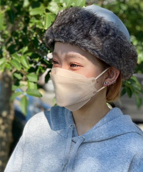 polcadot（ポルカドット）の「フェイクレザー×ファー ロールキャップ（キャップ・レディース・ブラック/ライトグレー・FREE）」の5枚目の写真