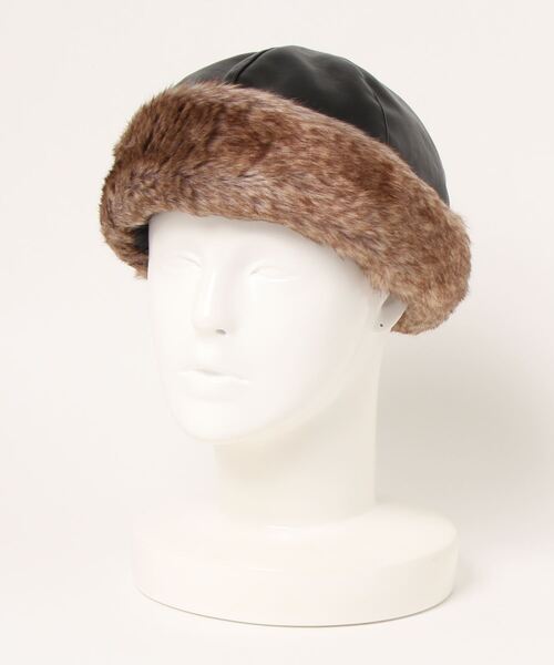 polcadot（ポルカドット）の「フェイクレザー×ファー ロールキャップ（キャップ・レディース・ブラック/ライトグレー・FREE）」の7枚目の写真
