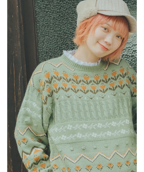 ehka sopo(エヘカソポ)の「【カタログ掲載アイテム】花柄ジャカードプルオーバー(ニット/セーター・レディース・ベージュ/サックスブルー/ミント/キナリ・フリ-)」の3枚目の写真