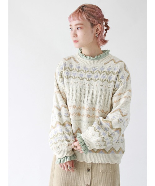 ehka sopo(エヘカソポ)の「【カタログ掲載アイテム】花柄ジャカードプルオーバー(ニット/セーター・レディース・ベージュ/サックスブルー/ミント/キナリ・フリ-)」の12枚目の写真