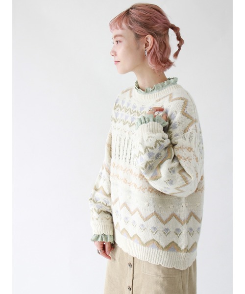ehka sopo(エヘカソポ)の「【カタログ掲載アイテム】花柄ジャカードプルオーバー(ニット/セーター・レディース・ベージュ/サックスブルー/ミント/キナリ・フリ-)」の13枚目の写真