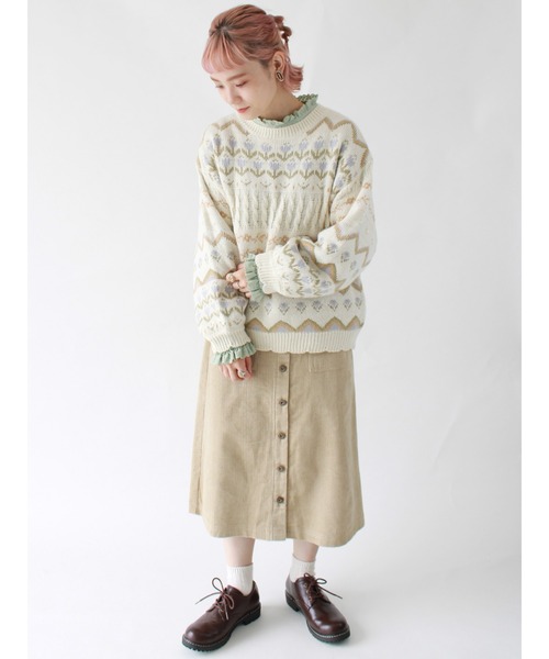 ehka sopo(エヘカソポ)の「【カタログ掲載アイテム】花柄ジャカードプルオーバー(ニット/セーター・レディース・ベージュ/サックスブルー/ミント/キナリ・フリ-)」の14枚目の写真