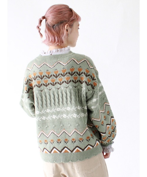 ehka sopo(エヘカソポ)の「【カタログ掲載アイテム】花柄ジャカードプルオーバー(ニット/セーター・レディース・ベージュ/サックスブルー/ミント/キナリ・フリ-)」の5枚目の写真