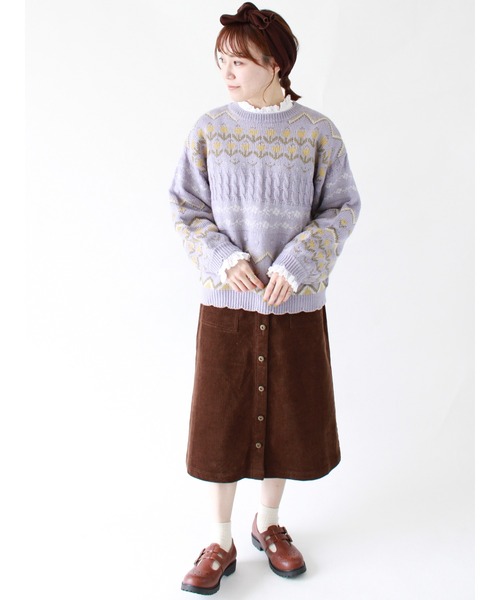 ehka sopo(エヘカソポ)の「【カタログ掲載アイテム】花柄ジャカードプルオーバー(ニット/セーター・レディース・ベージュ/サックスブルー/ミント/キナリ・フリ-)」の9枚目の写真